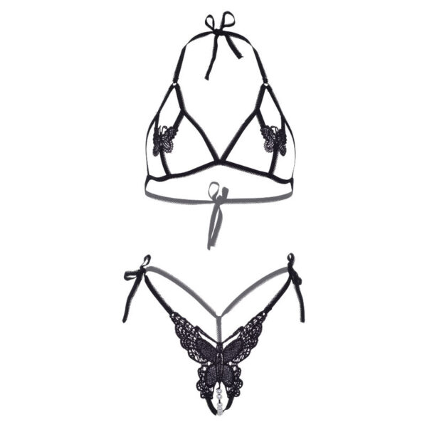 LEG AVENUE - SET DOS PIEZAS SUJETADOR Y TANGA DE MARIPOSAS Y PERLAS TALLA UNICA - NEGRO - Image 5