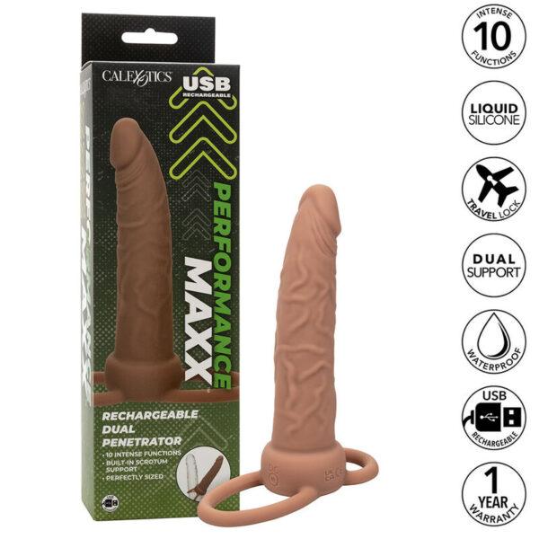 CALEXOTICS - PERFORMANCE MAXX RECARREGVEL DUPLO PENETRADOR PELE MARROM - Image 2