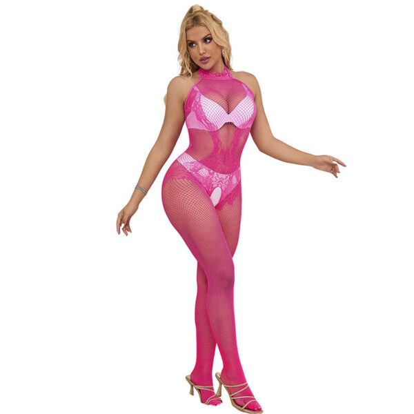 SUBBLIME - 952389 BODYSTOCKING SEM FUNDO DE REDE E RENDA COM GOLA ALTA ROSA TAMANHO ÚNICO - Image 5