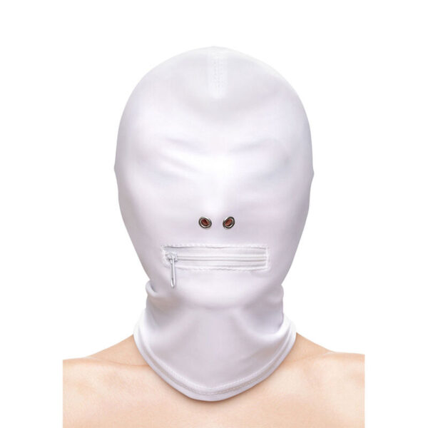 NS NOVELTIES - FETISH  FASHION FECHADO BOCA COM ZÍPER CAPUZ NYLON BRANCO