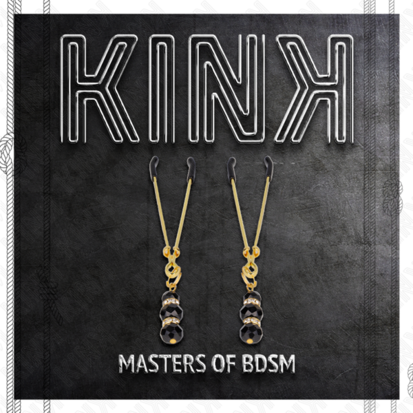 KINK - PINÇAS FINAS DOURADAS COM 3 CONTAS DE VIDRO PRETAS 7 CM - Image 5