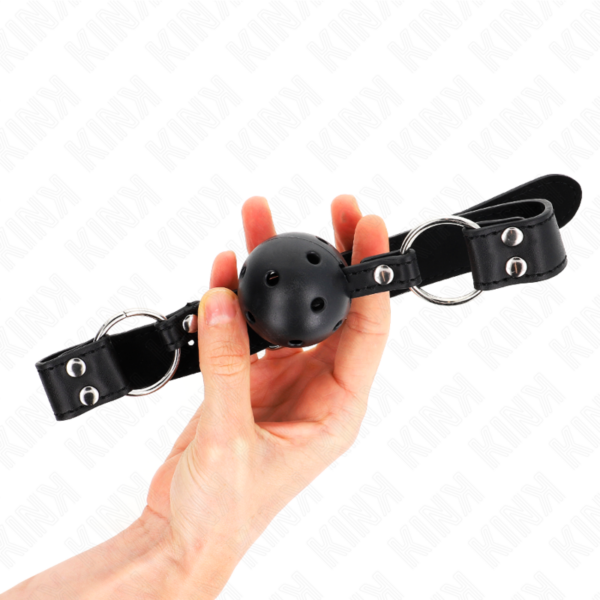 KINK - BOLA RESPIRÁVEL 4 CM MORDAÇA COM REBITE DUPLO MODELO 1 PRETO 62,5 x 2,5 CM AJUSTÁVEL 42-58 CM - Image 2