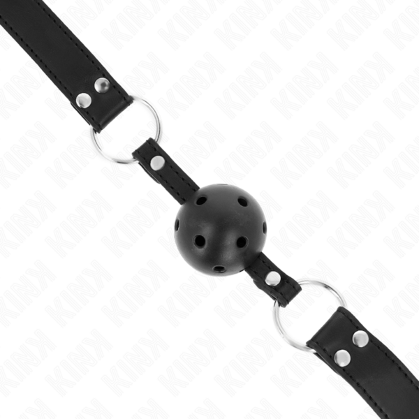 KINK - BOLA RESPIRÁVEL 4 CM MORDAÇA COM REBITE DUPLO MODELO 1 PRETO 62,5 x 2,5 CM AJUSTÁVEL 42-58 CM - Image 4