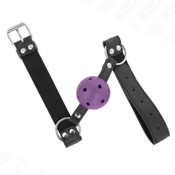KINK - BOLA RESPIRÁVEL 4 CM MORDAÇA COM REBITE DUPLO ROXO 62,5 x 2,5 CM AJUSTÁVEL 42-58 CM - Image 2