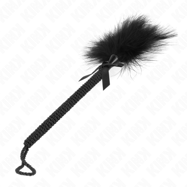 KINK - VARINHA DE CORDA DE NYLON COM PENAS DE CÓCEGAS E LAÇO PRETO 25 CM - Image 2