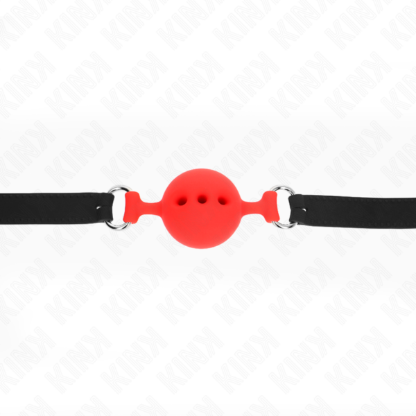 KINK - MORDAÇA COMPLETA DE SILICONE 55 x 2 CM COM BOLA DE 4,5 CM TAMANHO M VERMELHO AJUSTÁVEL 35-51 CM - Image 4