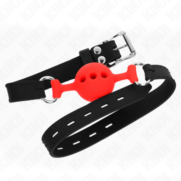KINK - MORDAÇA COMPLETA DE SILICONE 55 x 2 CM COM BOLA DE 4 CM TAMANHO S VERMELHO AJUSTÁVEL 35-51 CM - Image 3