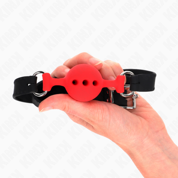 KINK - MORDAÇA COMPLETA DE SILICONE 55 x 2 CM COM BOLA DE 4 CM TAMANHO S VERMELHO AJUSTÁVEL 35-51 CM - Image 2