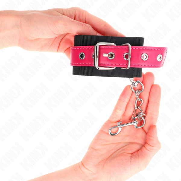 KINK - PUNHOS DE NYLON PRETO COM CINTO DE COURO RASPBERRY ROSE AJUSTÁVEL 19-29 CM X 5,1 CM - Image 3