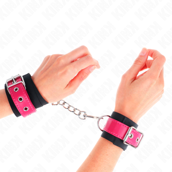 KINK - PUNHOS DE NYLON PRETO COM CINTO DE COURO RASPBERRY ROSE AJUSTÁVEL 19-29 CM X 5,1 CM - Image 4