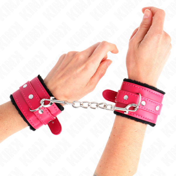 KINK - PULSO PREMIUM FORRO DE PELE PRETO COM CINTO RASPBERRY ROSE AJUSTÁVEL 17-29 CM X 6 CM - Image 4