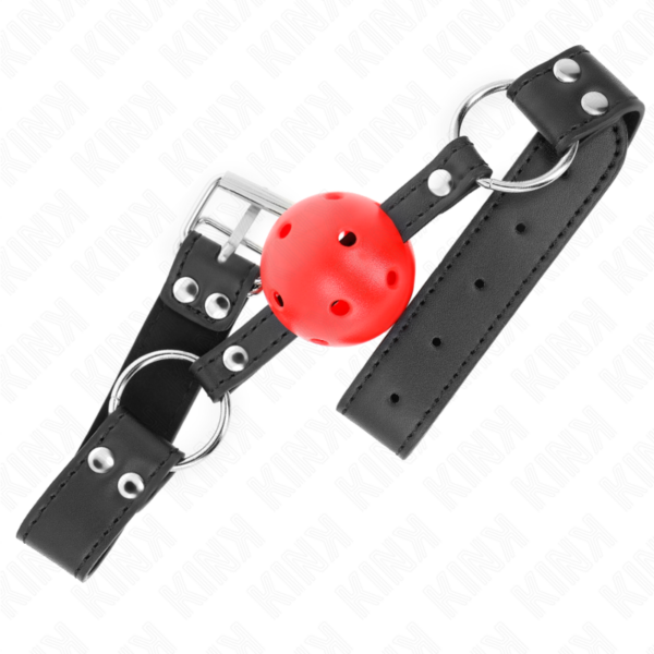 KINK - BOLA RESPIRÁVEL MORDAÇA DE 4 CM COM REBITE DUPLO COURO 62,5 x 2,5 CM AJUSTÁVEL 42-58 CM - Image 2