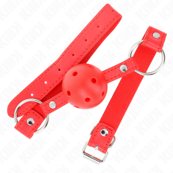 KINK - BOLA RESPIRÁVEL 4 CM MORDAÇA COM REBITE DUPLO MODELO 1 VERMELHO 62,5 x 2,5 CM AJUSTÁVEL 42-58 CM - Image 2