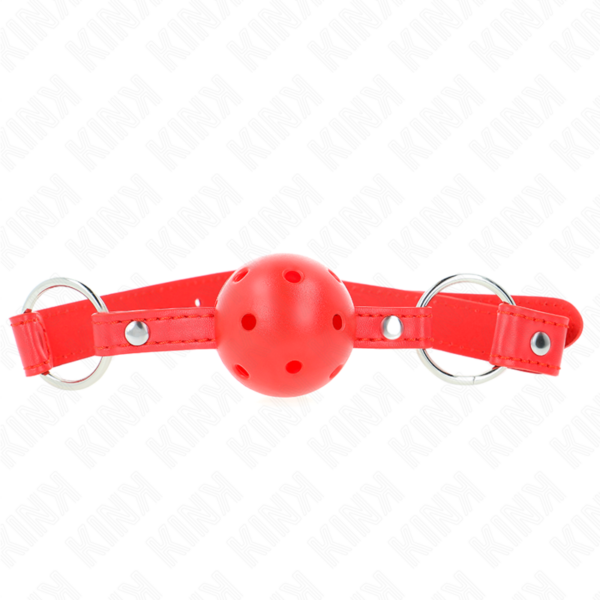 KINK - BOLA RESPIRÁVEL 4 CM MORDAÇA COM REBITE DUPLO MODELO 1 VERMELHO 62,5 x 2,5 CM AJUSTÁVEL 42-58 CM - Image 3