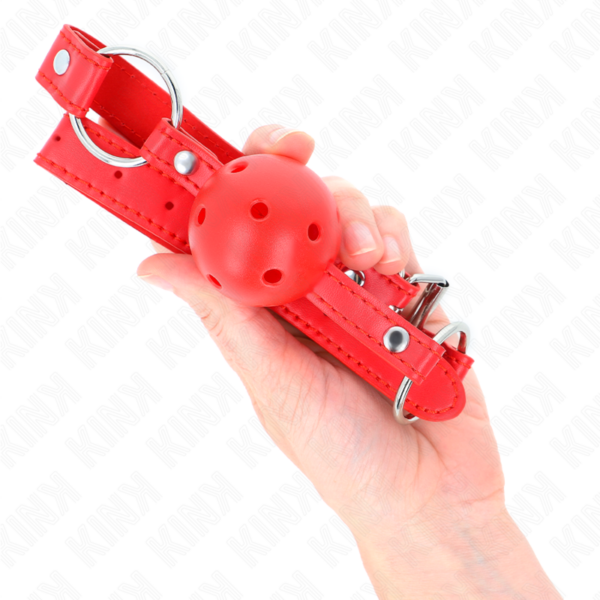 KINK - BOLA RESPIRÁVEL 4 CM MORDAÇA COM REBITE DUPLO MODELO 1 VERMELHO 62,5 x 2,5 CM AJUSTÁVEL 42-58 CM - Image 4