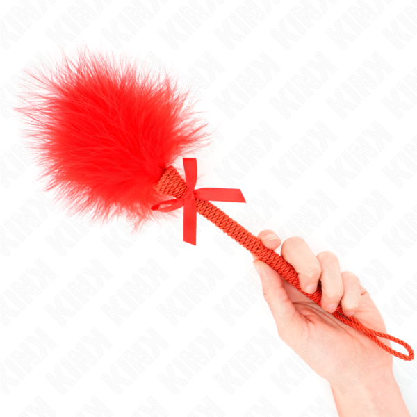 KINK - VARINHA DE CORDA DE NYLON COM PENAS DE CÓCEGAS E LAÇO VERMELHO 25 CM - Image 2