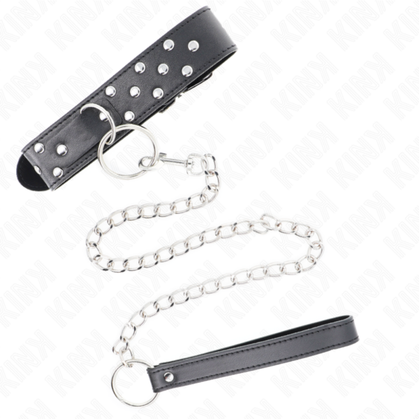 KINK - COLAR DE ALÇA DE REBITE DE ANEL COM CINTO 65 CM PRETO AJUSTÁVEL 36-50 CM X 3,8 CM - Image 4