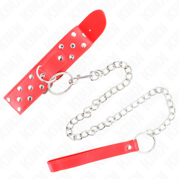 KINK - COLAR DE ALÇA DE REBITE DE ANEL COM CINTO 65 CM VERMELHO AJUSTÁVEL 36-50 CM X 3,8 CM - Image 5