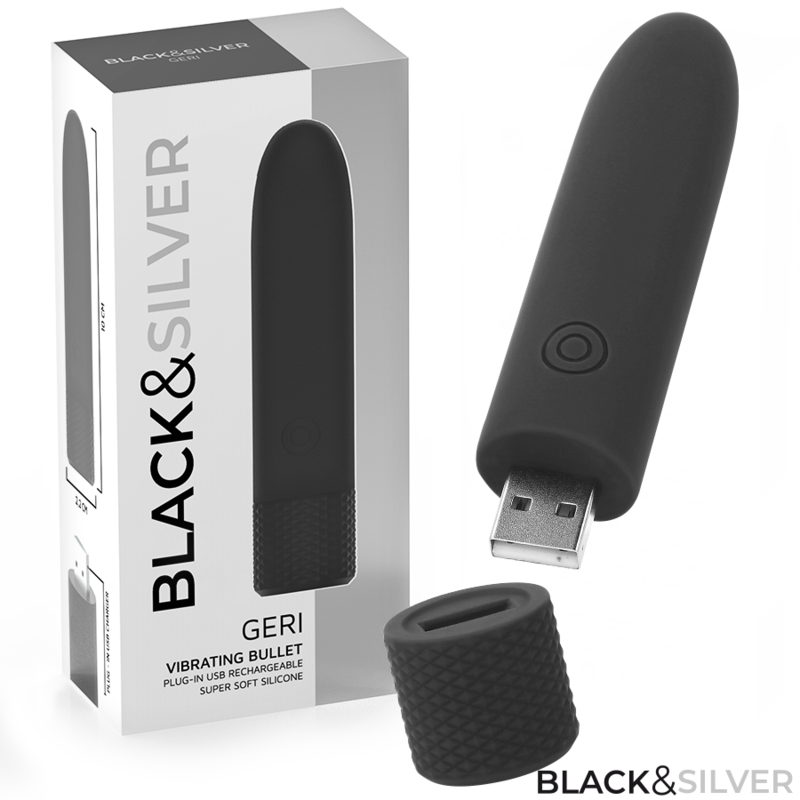 BLACK  SILVER - GERI USB RECARREGÁVEL VIBRATÓRIA BULLET 8 VIBRAÇÕES PRETO 10 X 2,2 CM