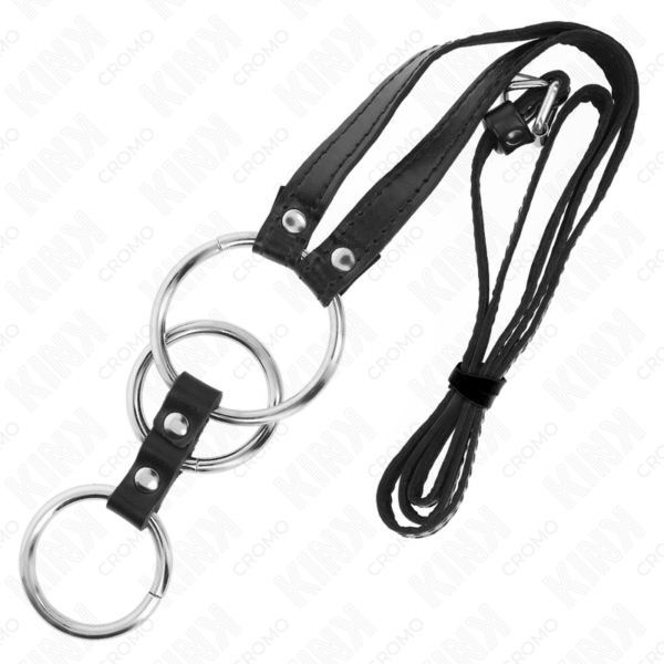KINK - ANEL DE PÊNIS TRIPLO DE METAL 3,8 CM A 5 CM COM CINTO DE COURO 112 CM - Image 4