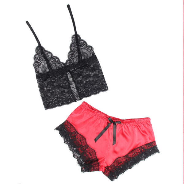 SUBBLIME - 953959 CAMISOLA DE SEDA CASUAL + CALÇA DE RENDA PRETA/VERMELHA S/M - Image 4