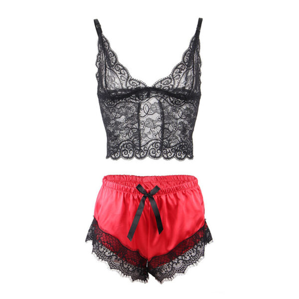 SUBBLIME - 953959 CAMISOLA DE SEDA CASUAL + CALÇA DE RENDA PRETA/VERMELHA S/M - Image 5