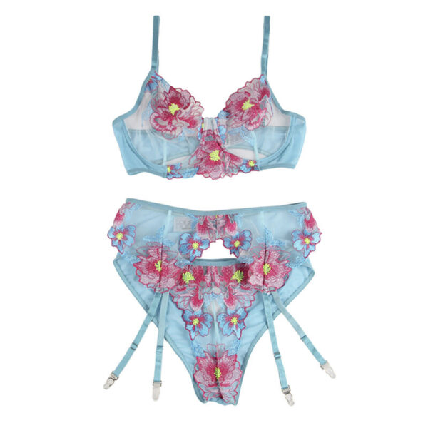 SUBBLIME - 954109 SUTIÃ + CALCINHA COM CINTO-LIGA DESIGN FLORAL AZUL S/M - Image 5
