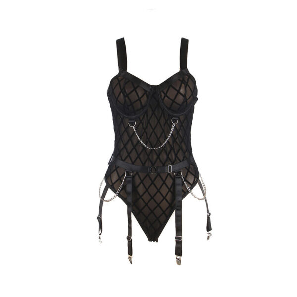 SUBBLIME - 954260 BODY COM CORRENTES + CINTA-LIGA PRETO S/M - Image 5