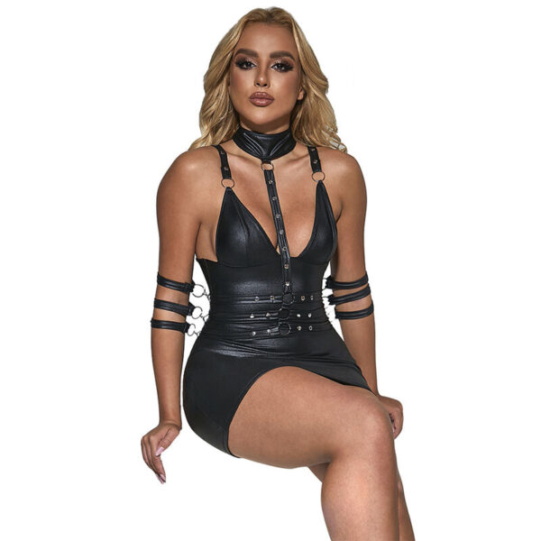 SUBBLIME - 954406 VESTIDO BONDAGE DE COURO PRETO S/M - Image 3