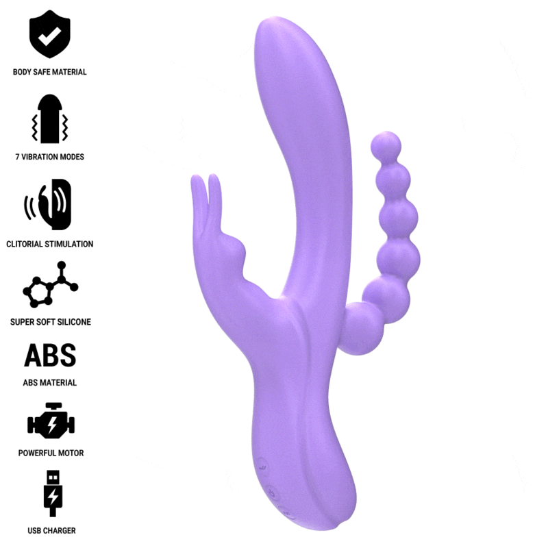 INTENSE - MIKO TRIPLO VIBRADOR COELHO  ESTIMULADOR  ANAL 7 VIBRAÇÕES ROXO