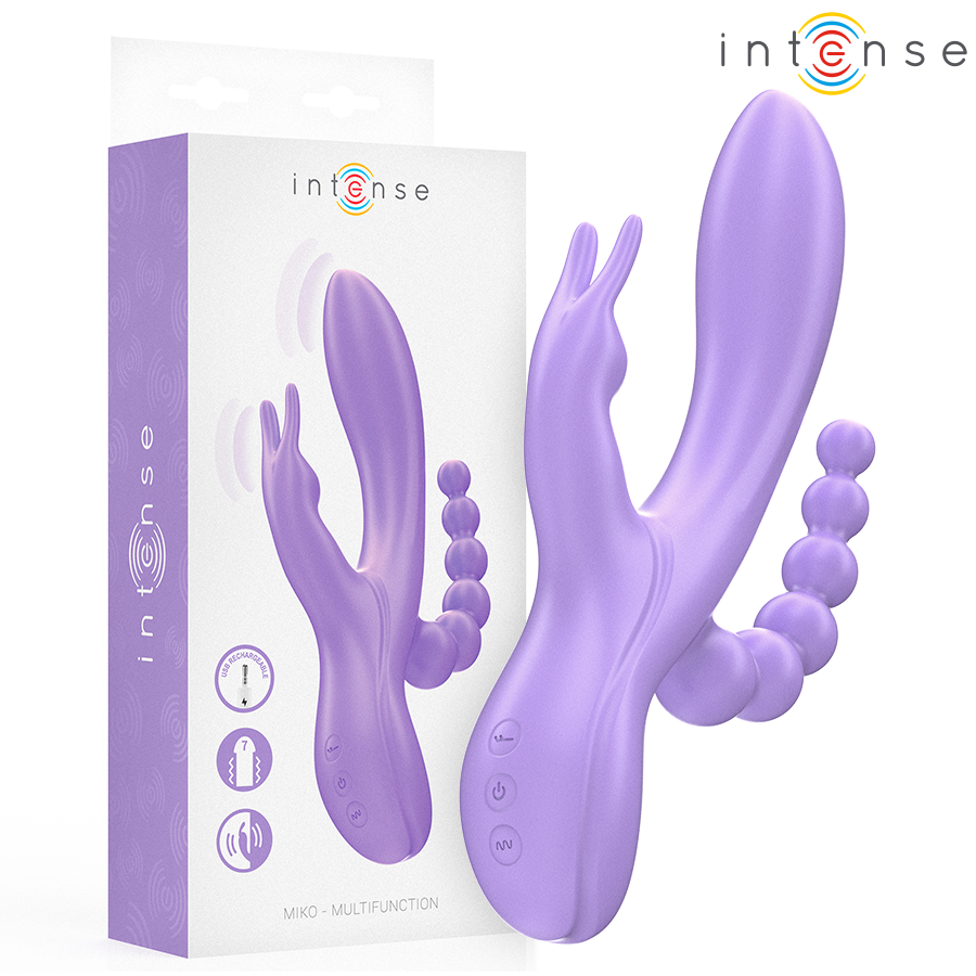 INTENSE - MIKO TRIPLO VIBRADOR COELHO ESTIMULADOR ANAL 7 VIBRAÇÕES ROXO