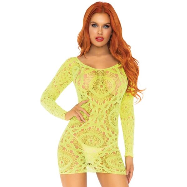 LEG AVENUE - MINI VESTIDO DE RENDA DE CROCHÊ DE MANGA COMPRIDA NEON TAMANHO ÚNICO - Image 2
